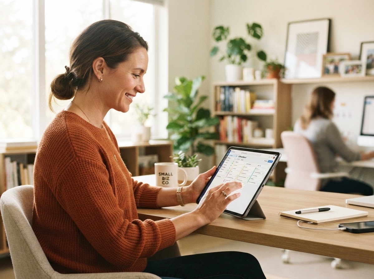 A business owner reviewing organized customer inquiries and follow-up tasks on a tablet