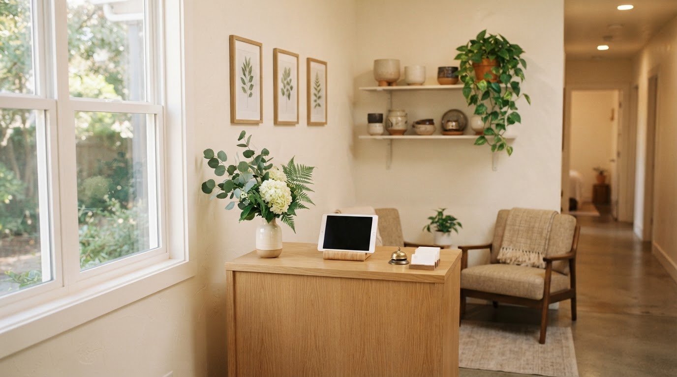 A welcoming bright studio reception area for an appointment-based business