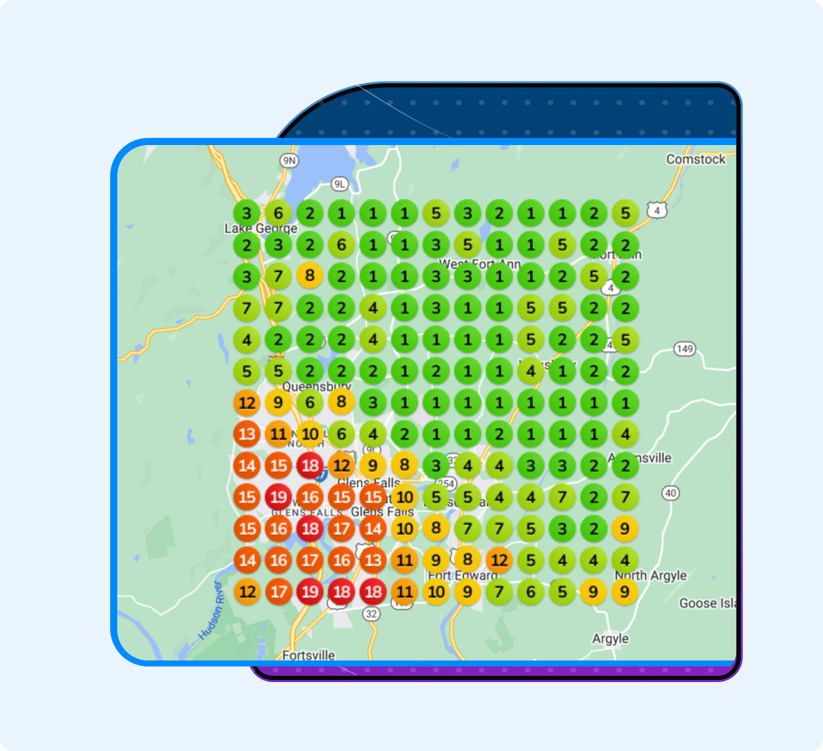 Illustrative Google local ranking heatmap showing a business's visibility baseline across its service area