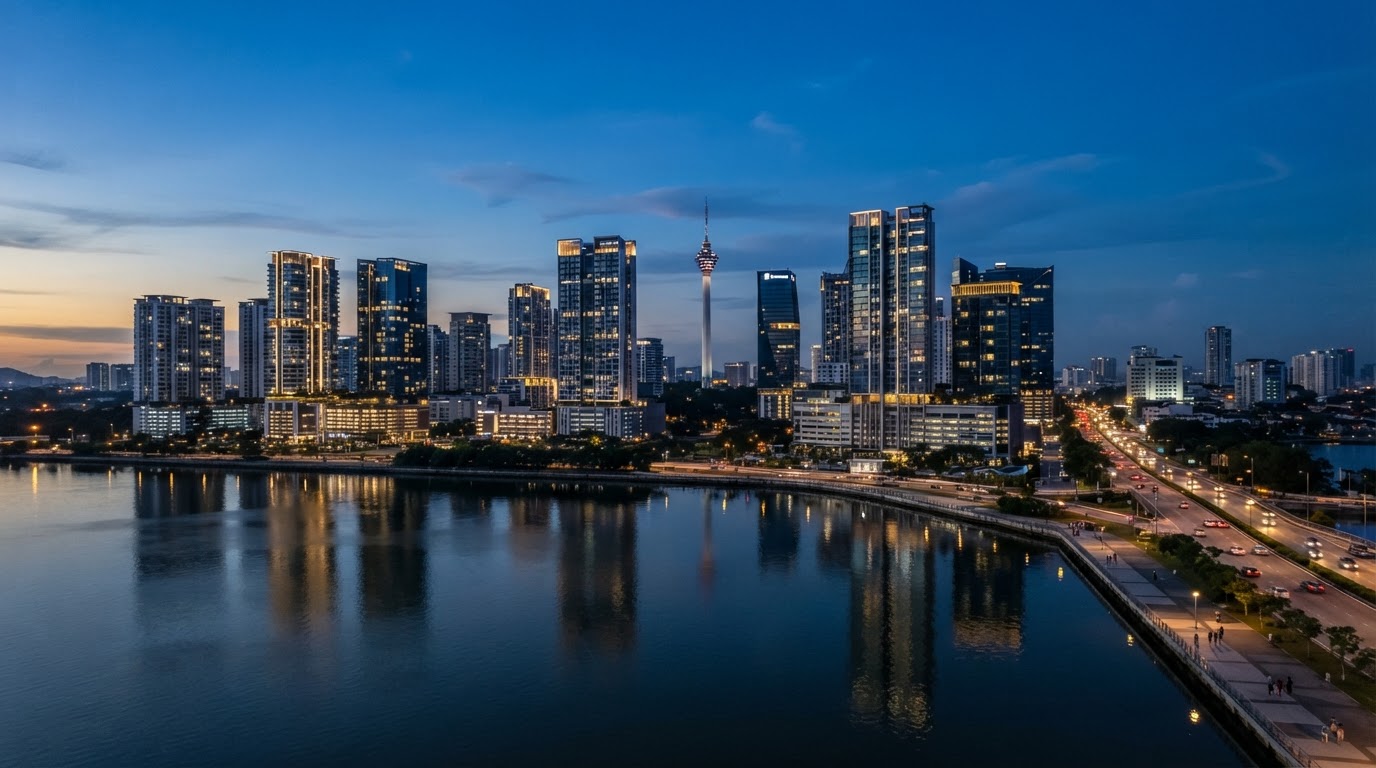 Modern Johor Bahru cityscape at dusk