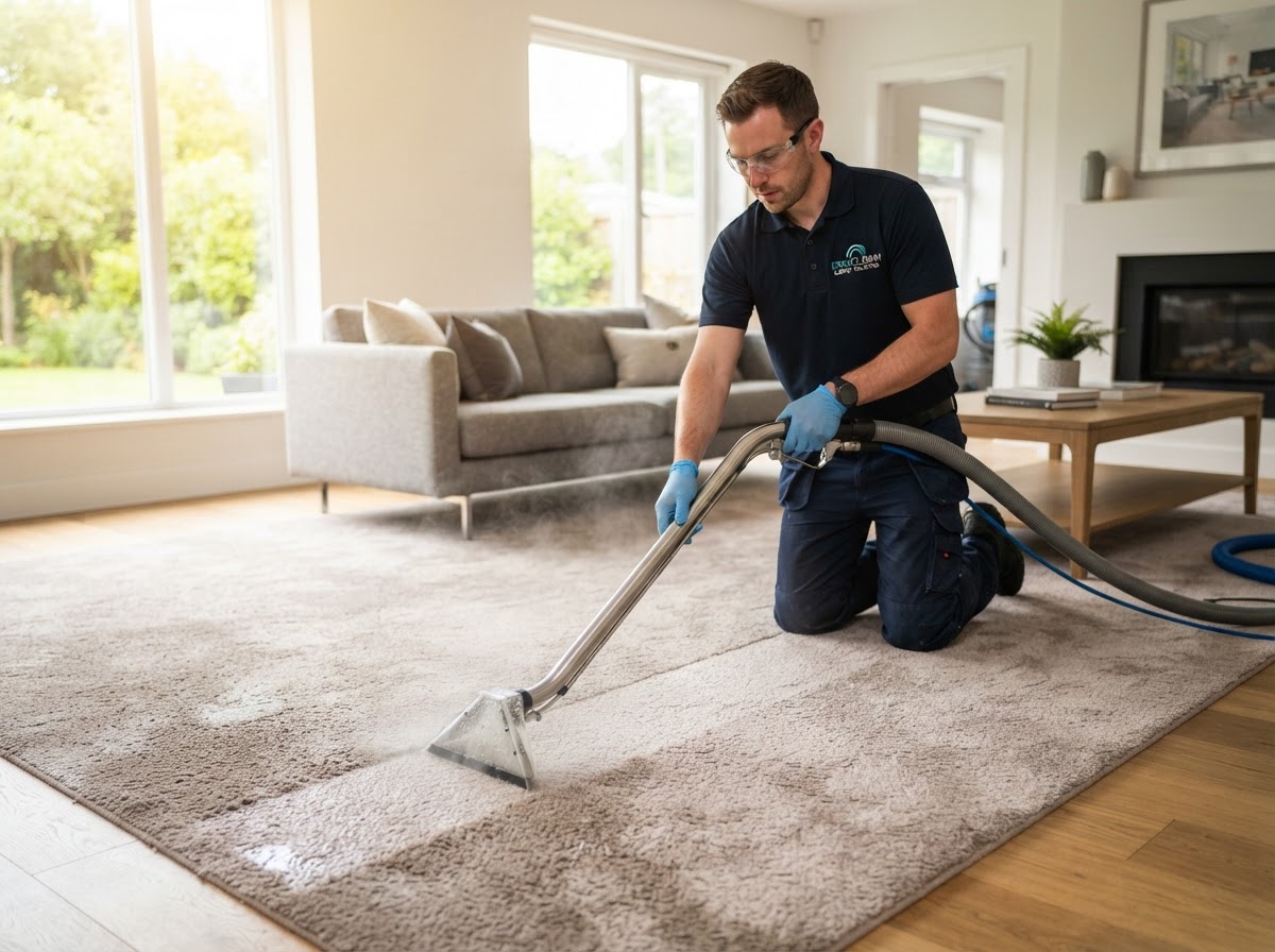 Professional carpet cleaning in a freshly cleaned home