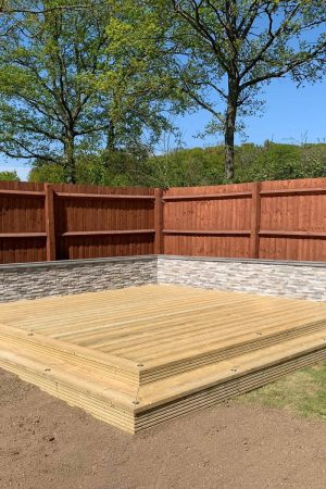 Timber decking with integrated raised planters in Wickford