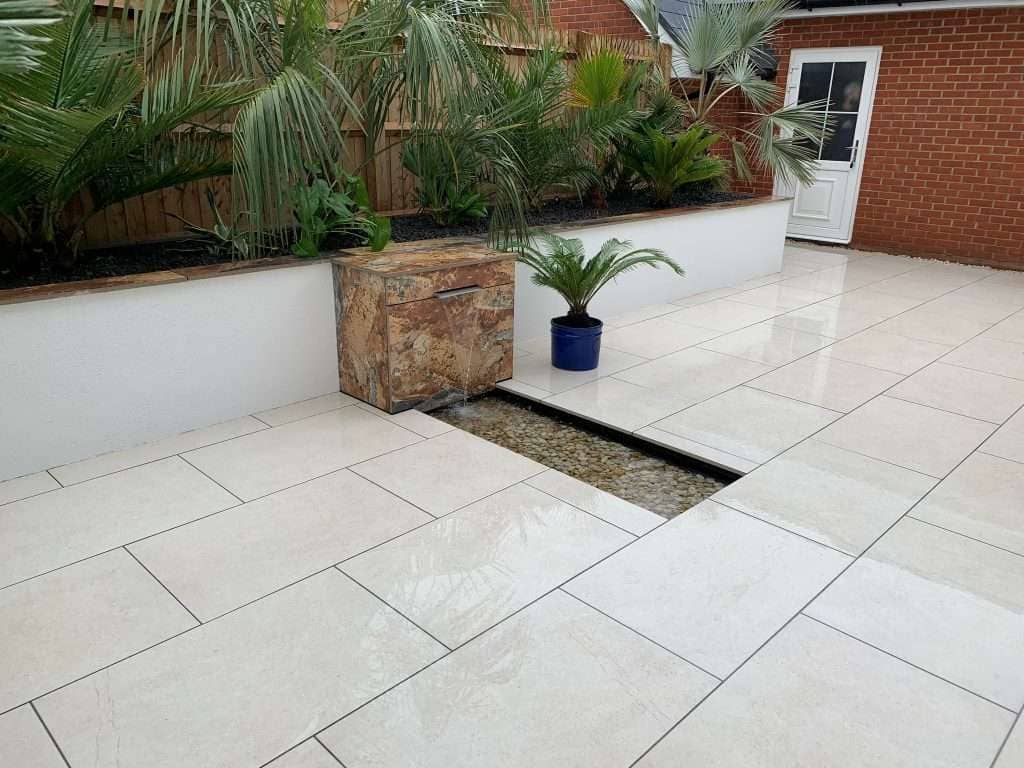 Porcelain Patio and Water Feature in Rayleigh