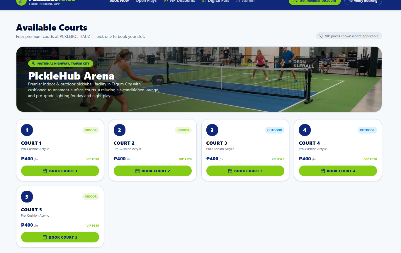 Pickleball Court Booking System Interface