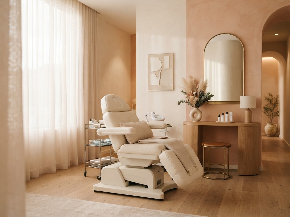 Interior de una clínica de estética premium con iluminación cálida