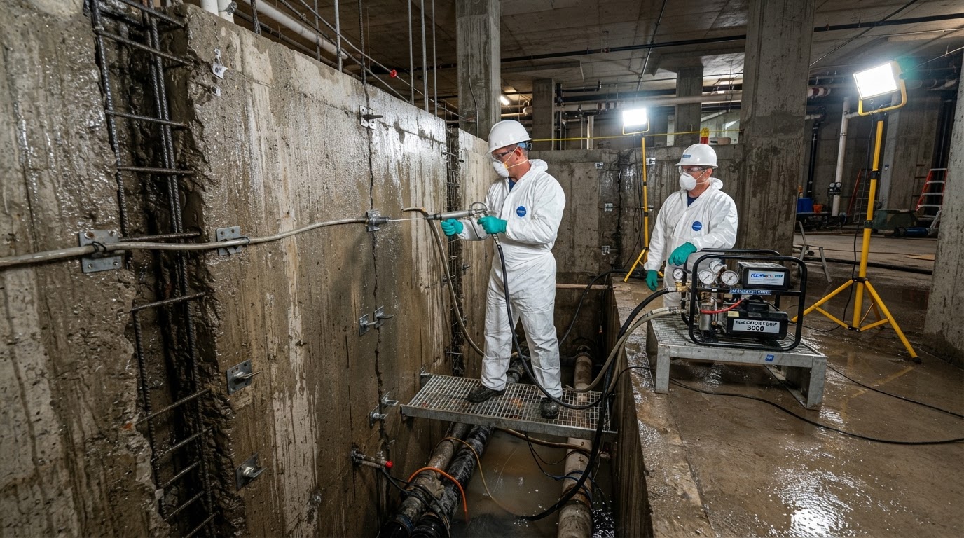 Remedial waterproofing of a commercial lift pit and below-ground structure
