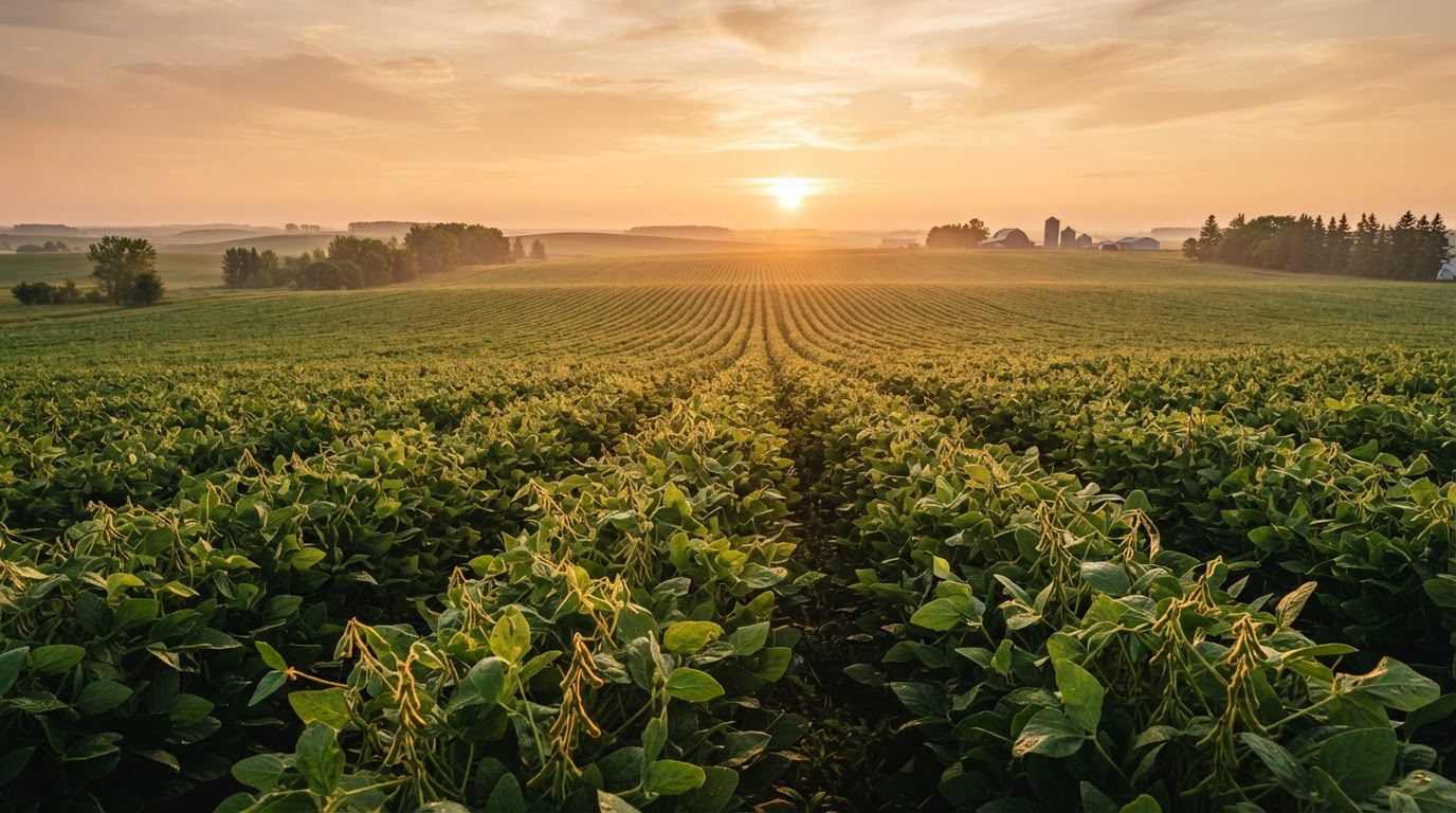 Rosegaar soybean field at golden hour