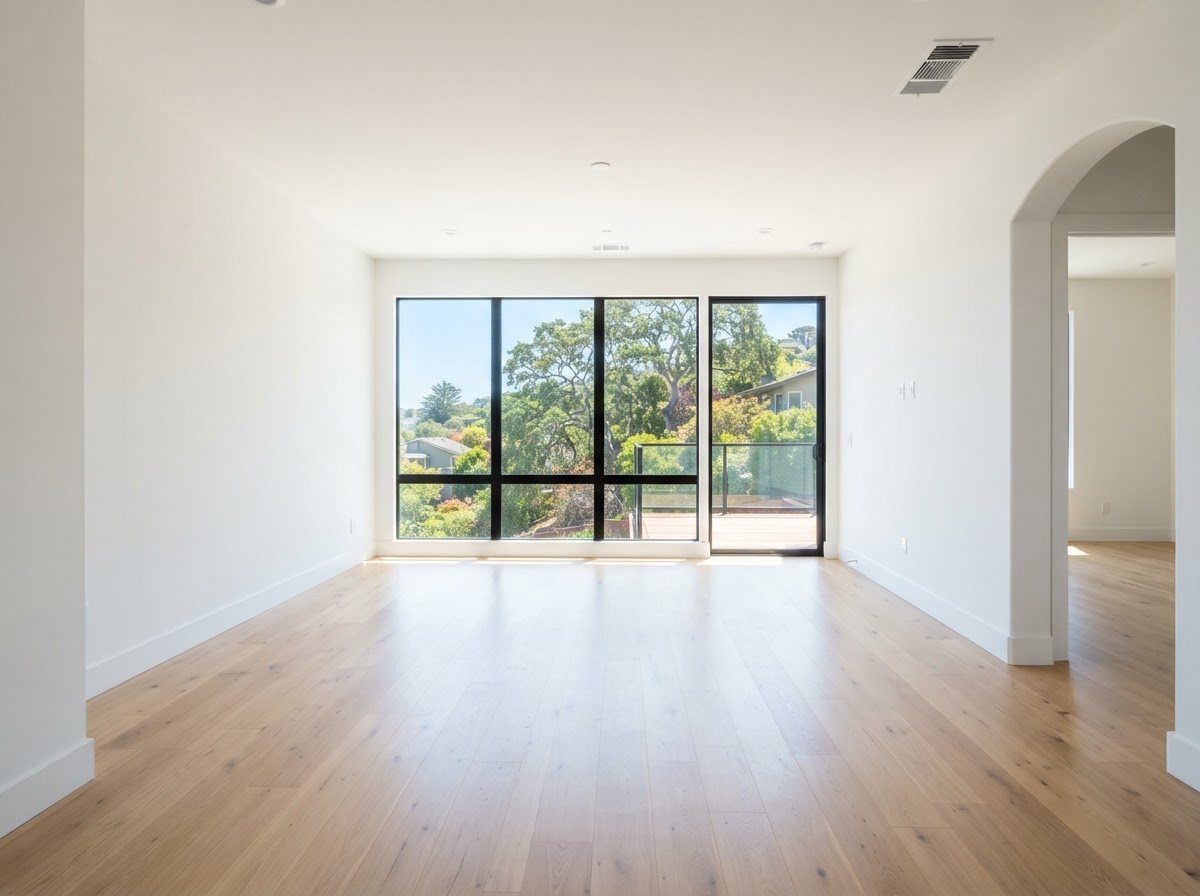 Empty, freshly cleaned living room of a NorCal home between occupants, ready for move-in