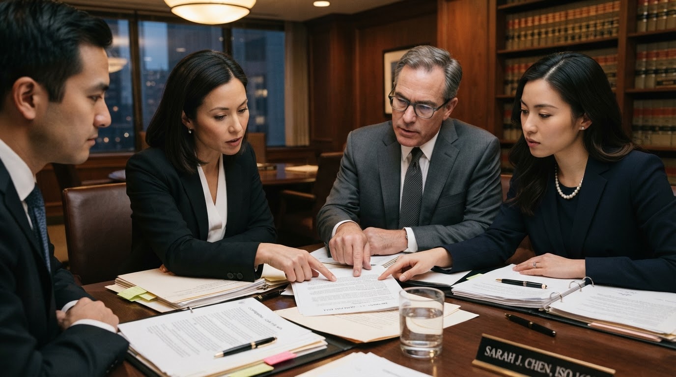 Attorneys reviewing documents with a client