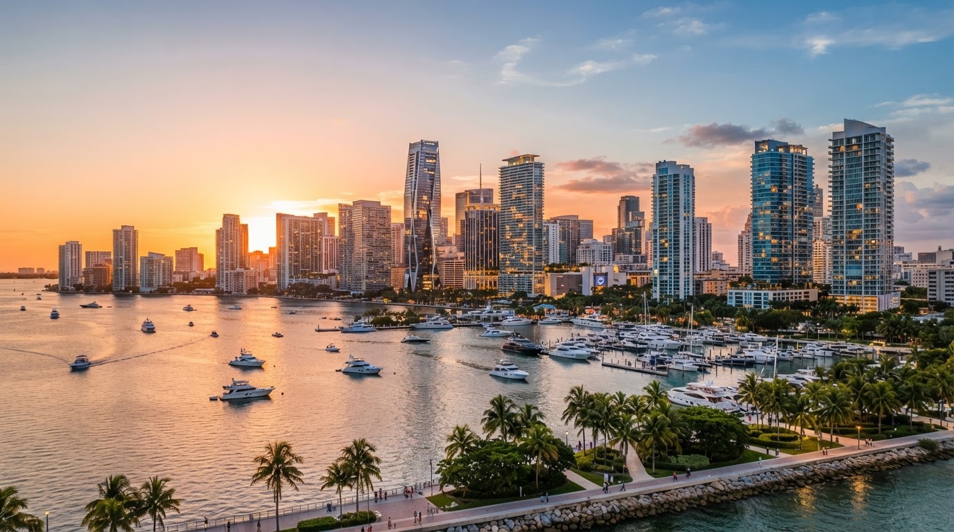 Miami skyline at golden hour