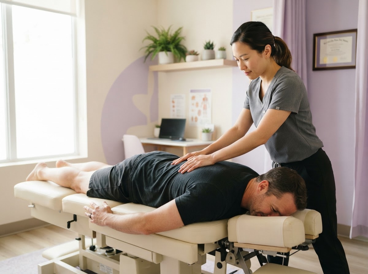 Chiropractor performing a gentle adjustment on a patient