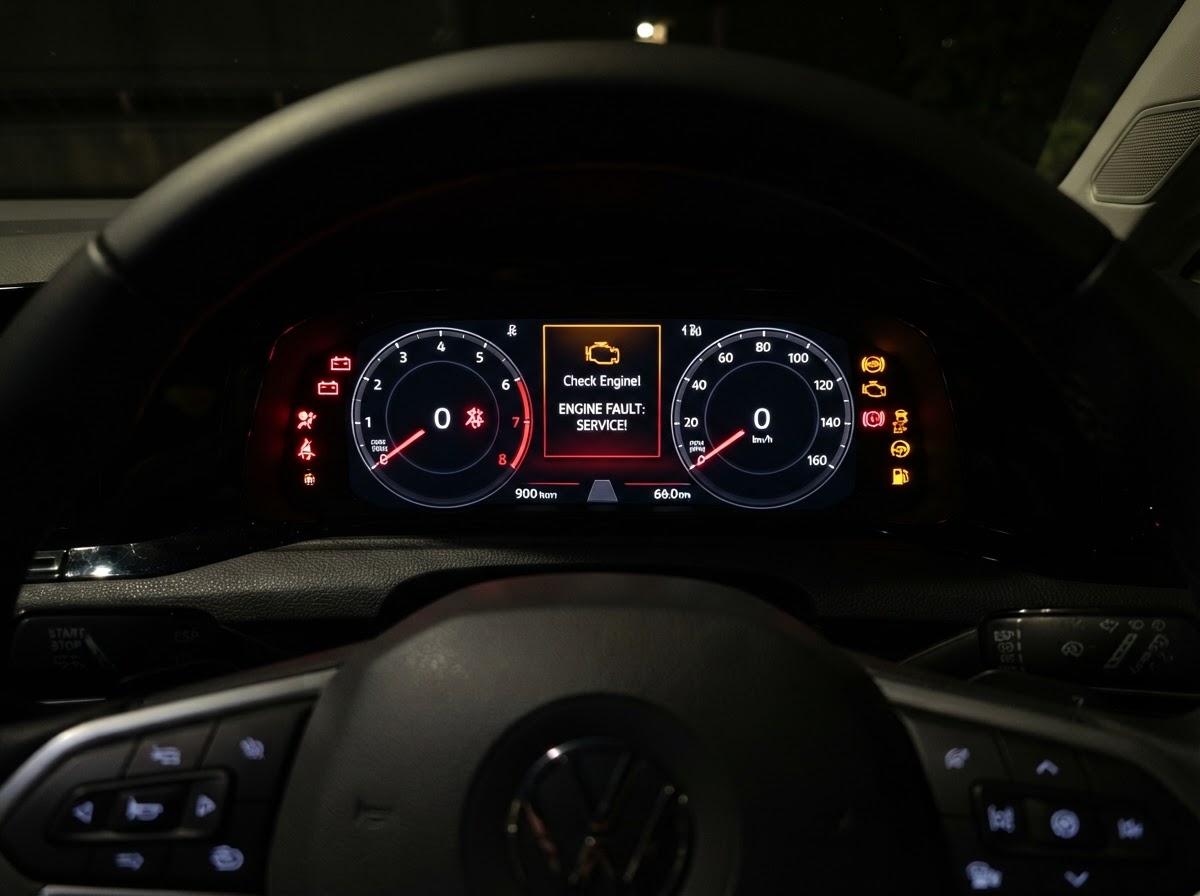 Dashboard warning lights on a modern car