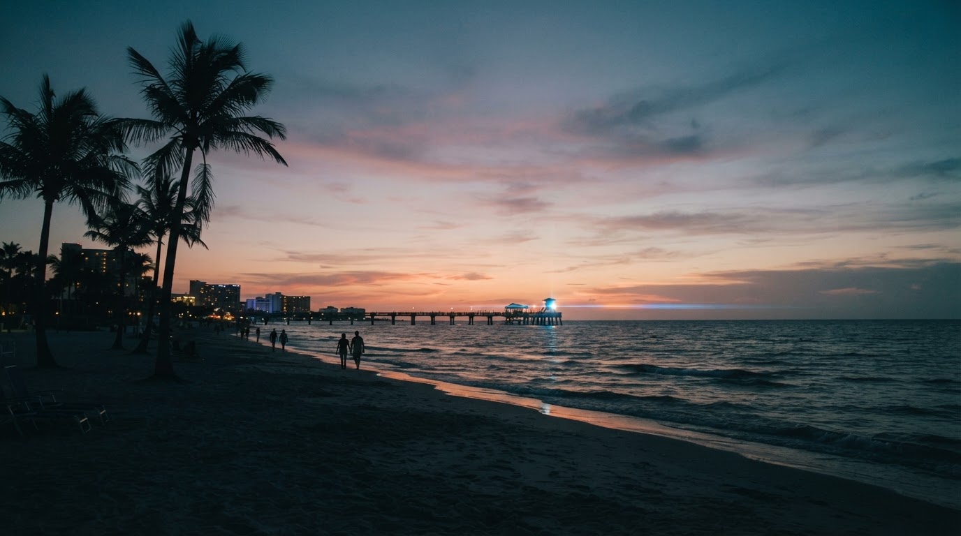 Cinematic dusk still of Clearwater Beach Florida