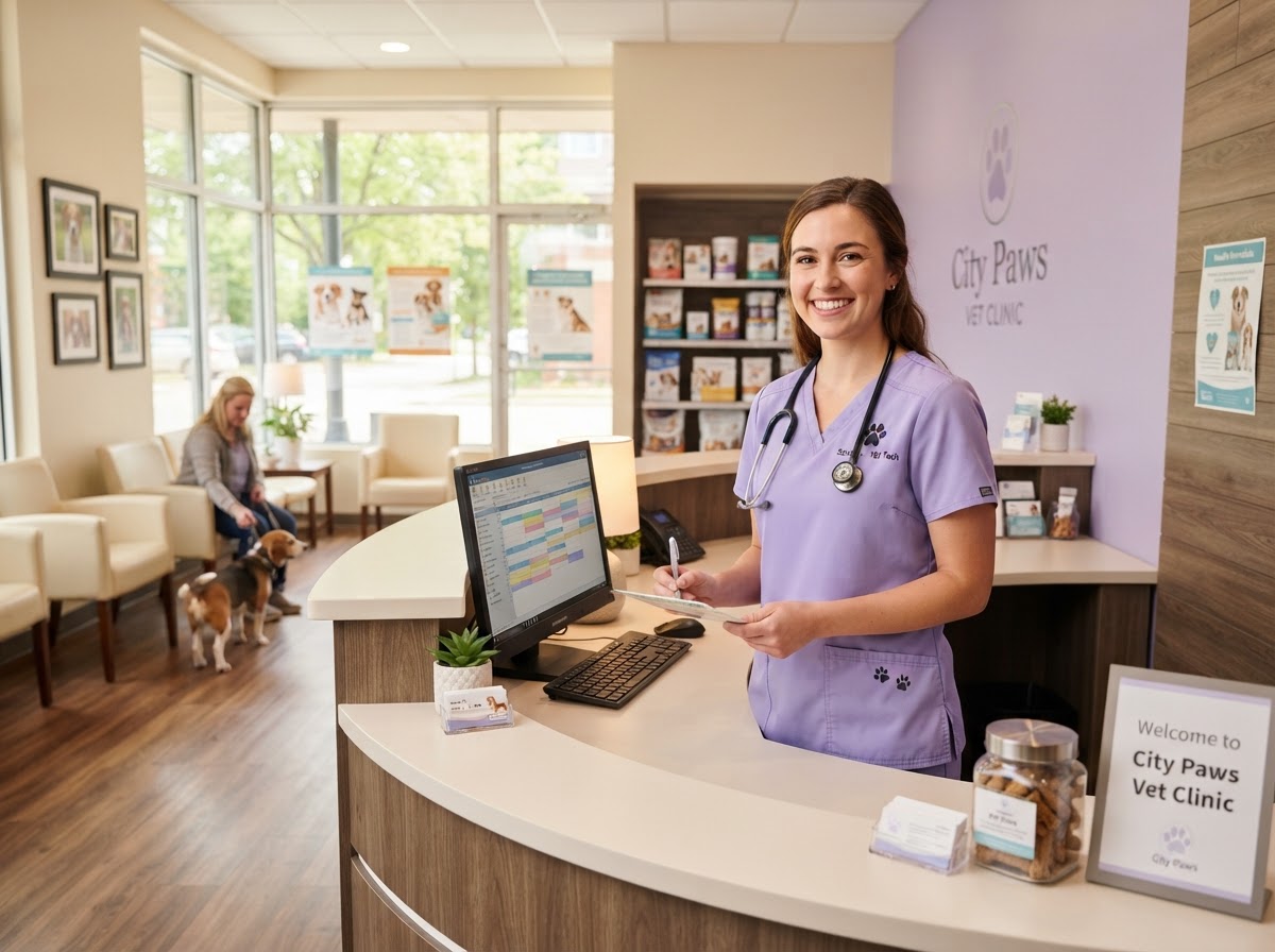 Friendly front desk and reception area
