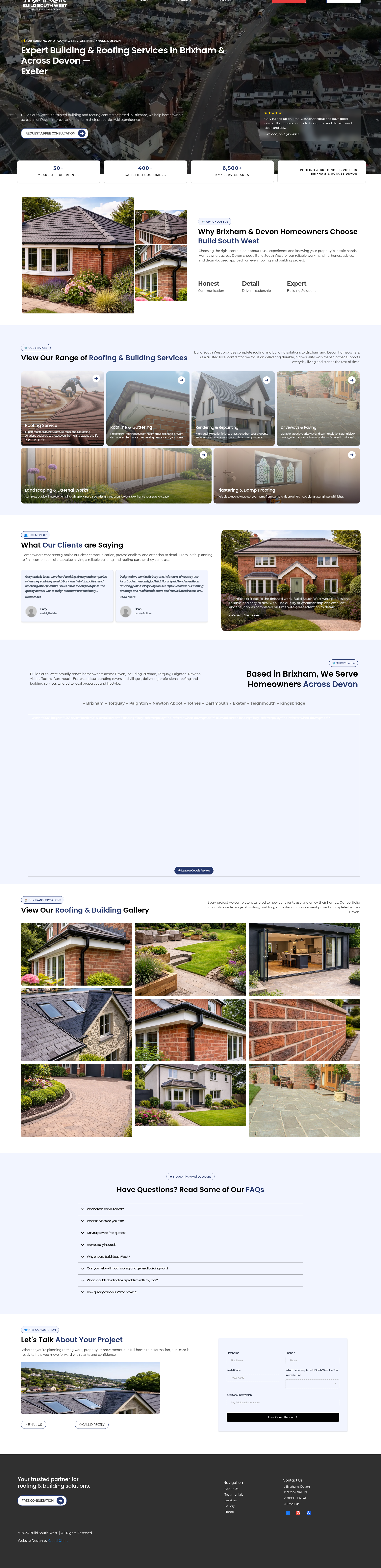 Build South West building and roofing contractor website designed by Cloud Client