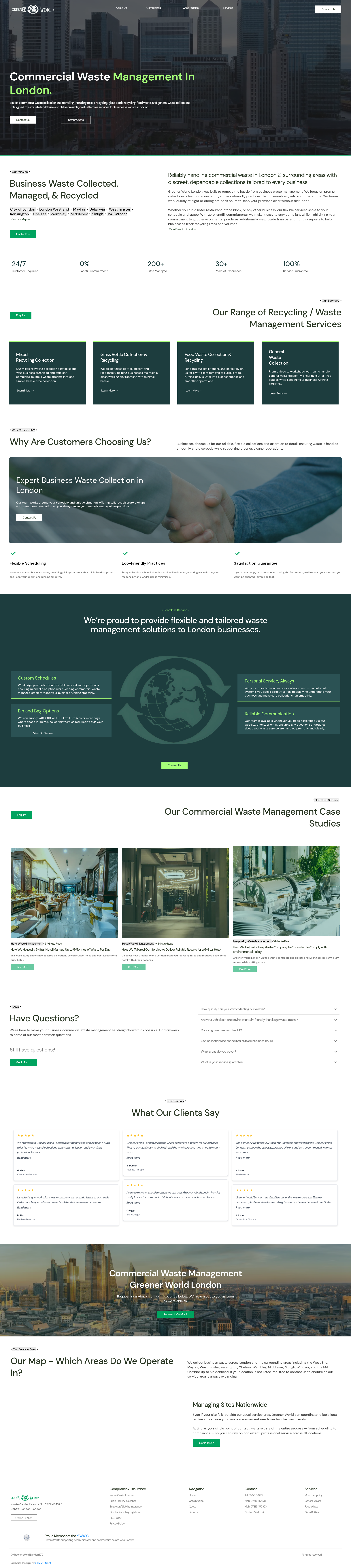 Greener World London commercial waste and recycling website designed by Cloud Client