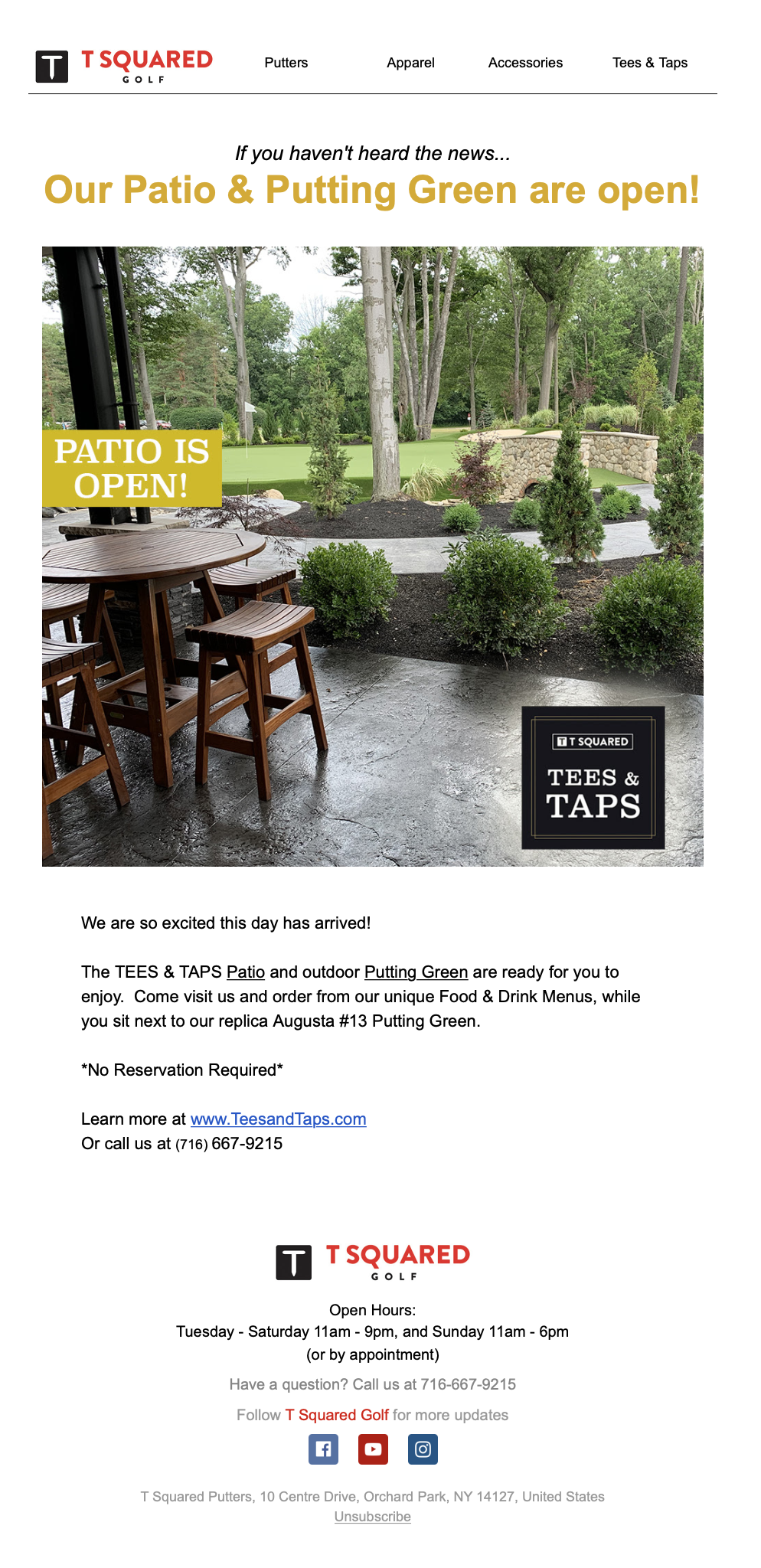 Patio and Putting Green open email campaign