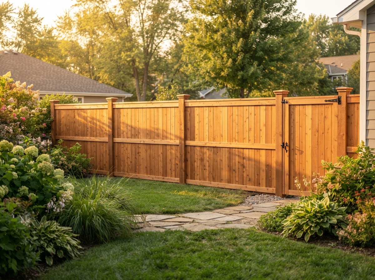 Wood privacy fence, stained and sealed