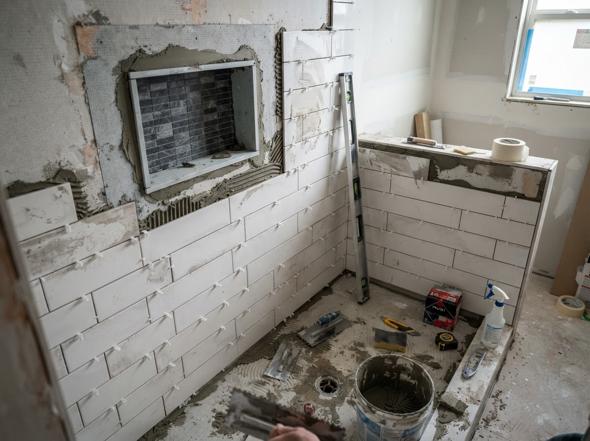 Same trade, mid-job: tile and niche