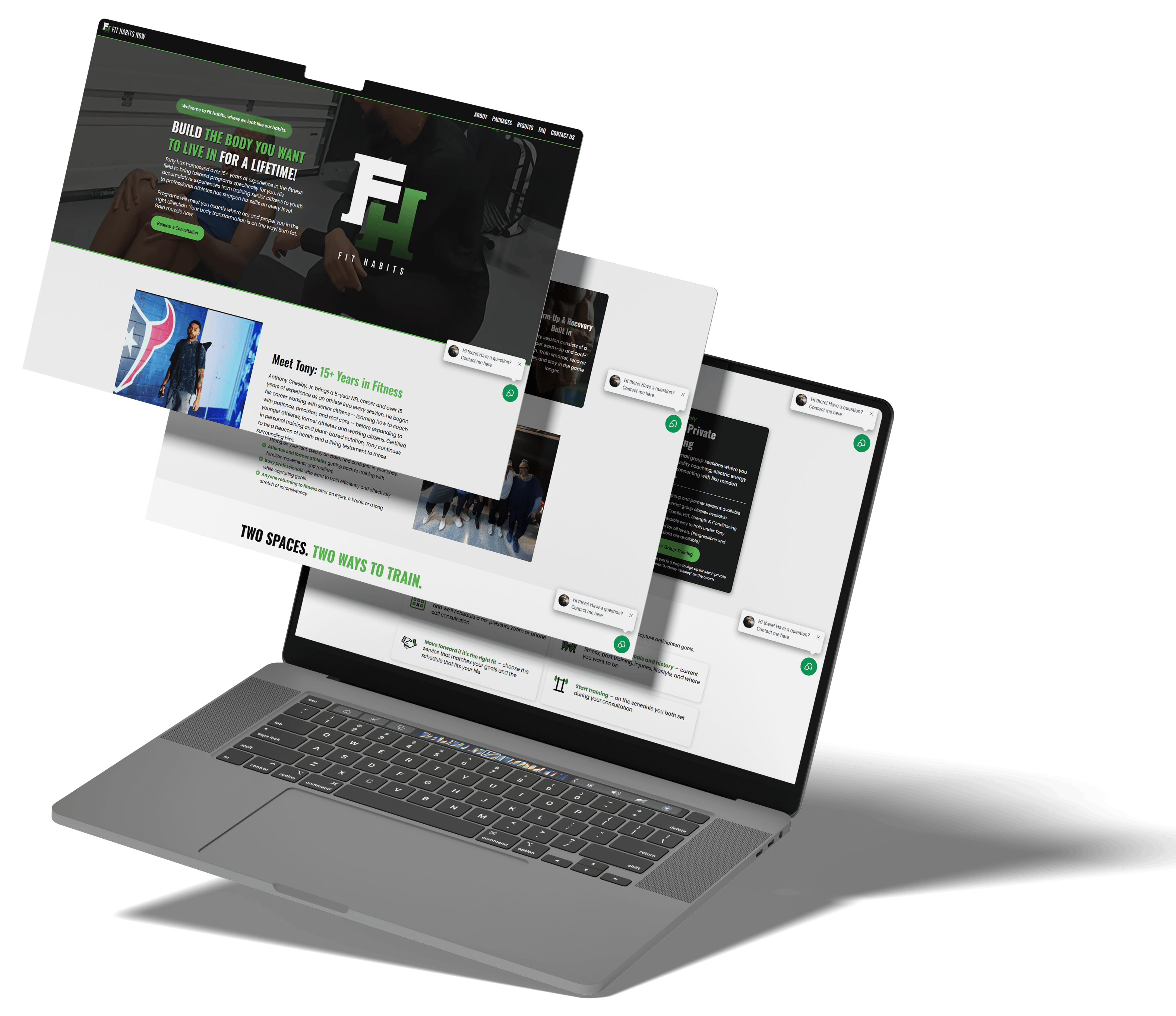 FitHabitsNow website presentation on laptop with layered mockups
