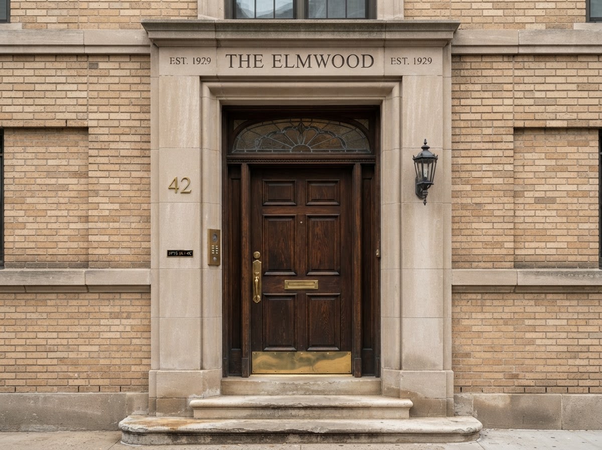 Front entrance door of residential apartment building