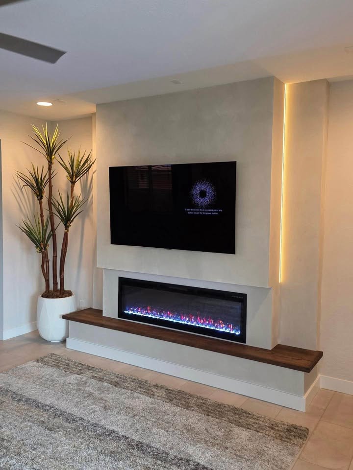 Minimalist Plaster & Backlit LED Media Wall