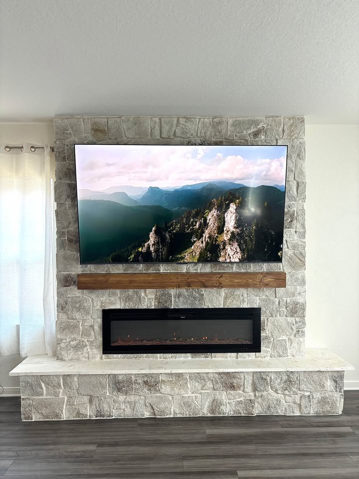 Texas Limestone Fireplace & Media Wall