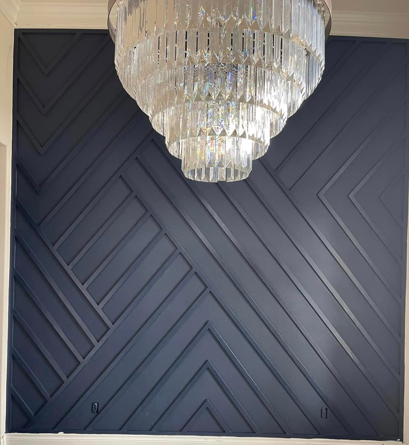 Midnight Navy Geometric Chevron Accent Wall