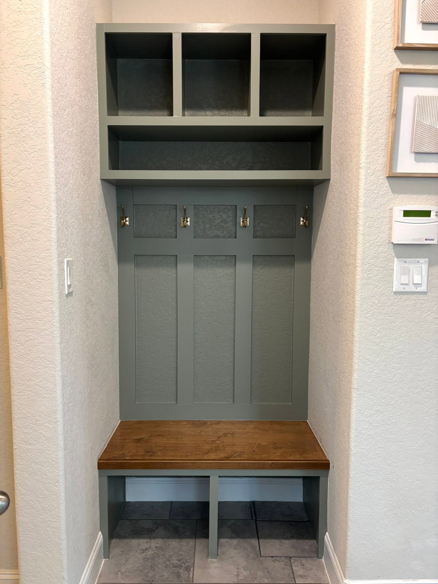 Sage Green Alcove Mudroom Drop Zone