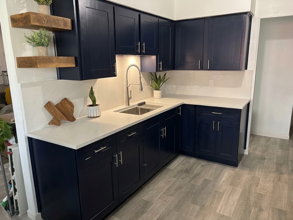 Midnight Navy Shaker Cabinetry & Floating Timber Shelves