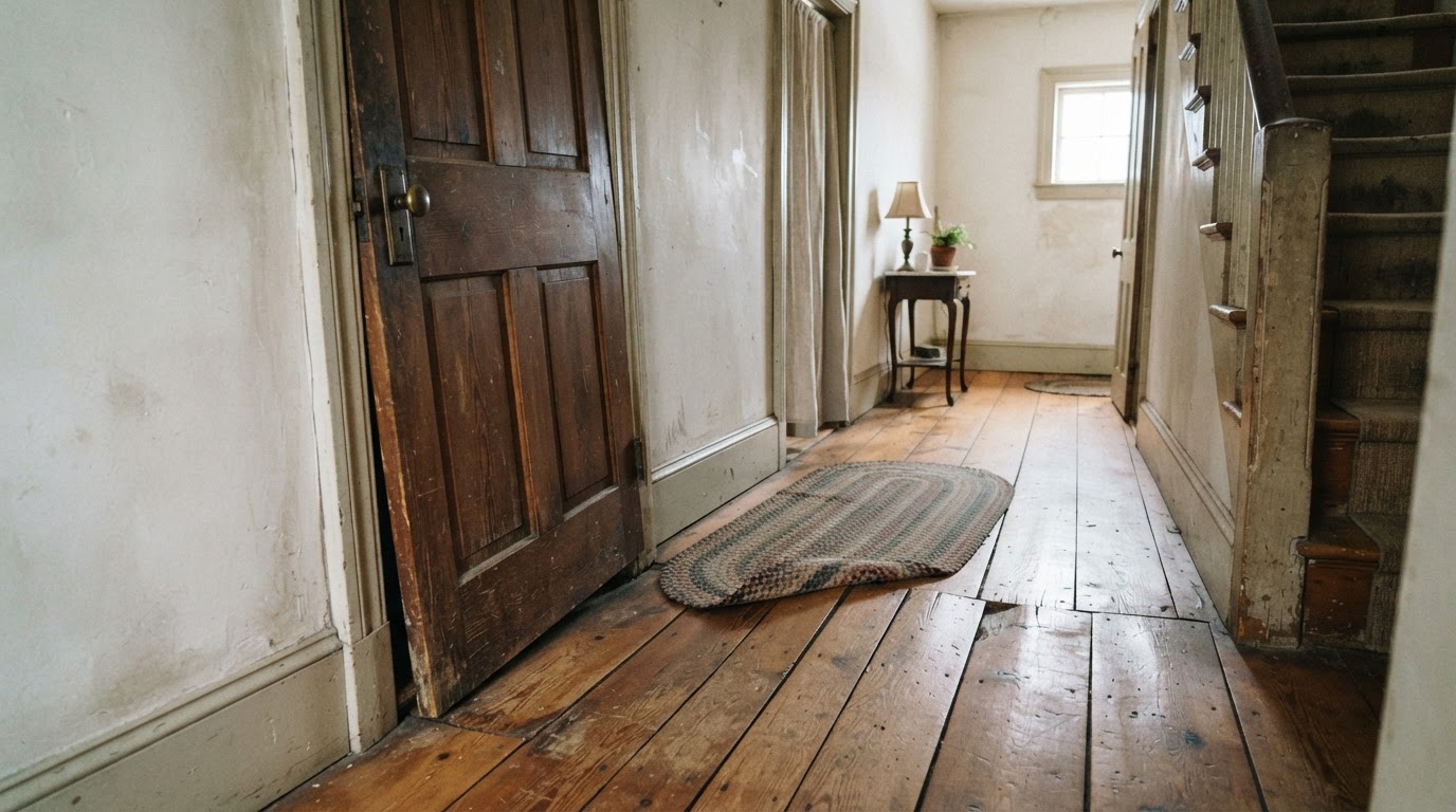 Sloping uneven wood floor and a sticking door in an older Milwaukee-area home