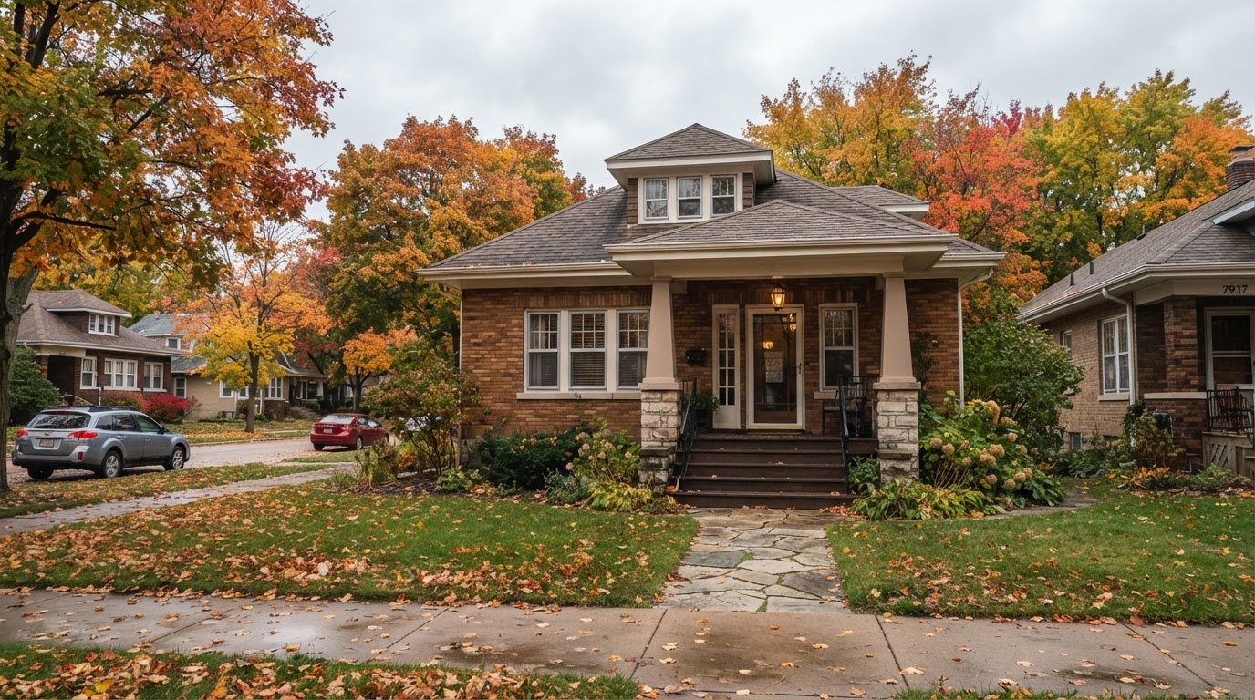 Older brick bungalow typical of Wauwatosa and Milwaukee neighborhoods