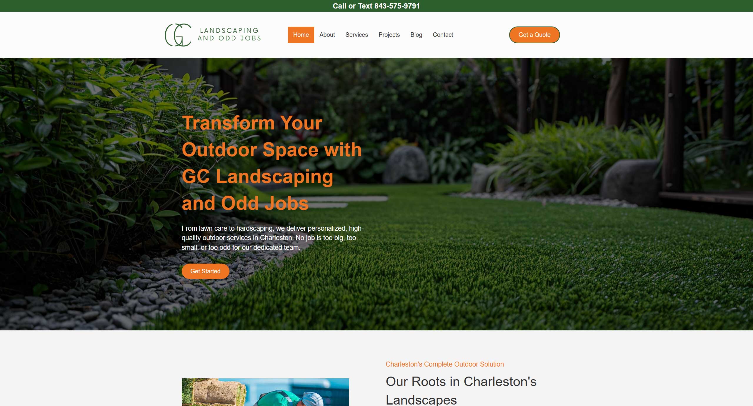 Homepage screenshot of GC Landscaping & Odd Jobs