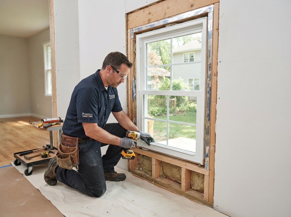 New window installation, sealed and trimmed