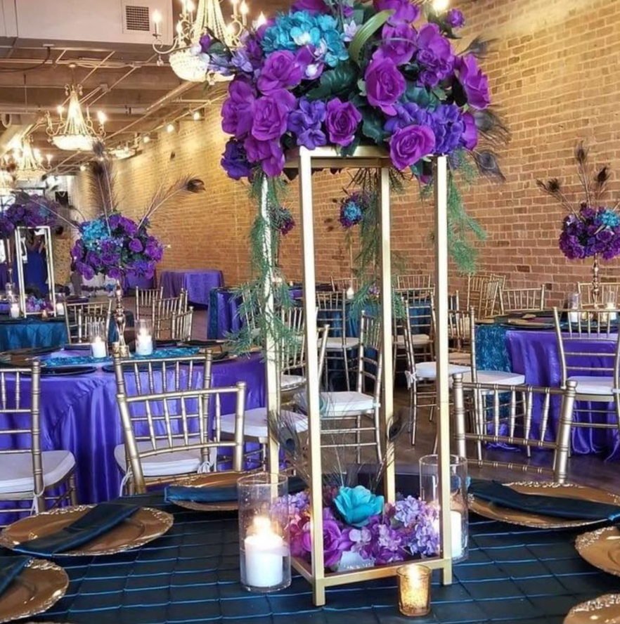 Gold Geometric Pedestal centerpiece decor by Vibrant Affairs LLC