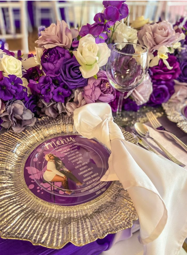 Vibrant Purple Place Setting centerpiece decor by Vibrant Affairs LLC