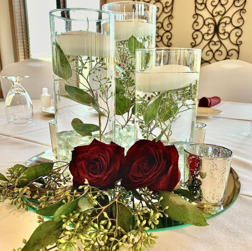 Mirror Trio Cylinders centerpiece decor by Vibrant Affairs LLC