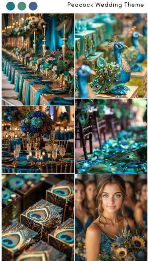 Peacock Royal Wedding Theme centerpiece decor by Vibrant Affairs LLC