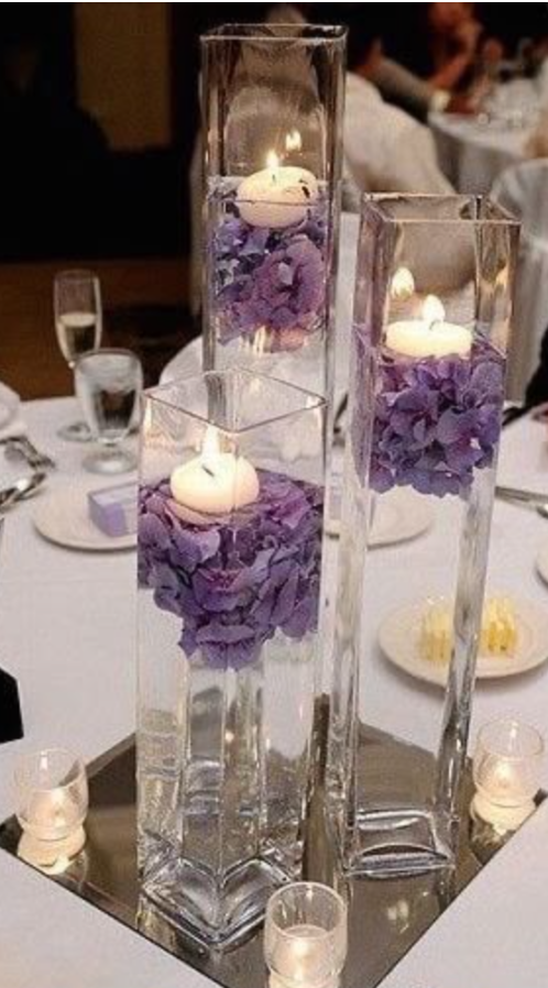 Hydrangea Candle Pillars centerpiece decor by Vibrant Affairs LLC