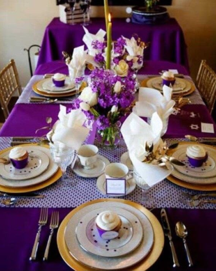 Royal Purple Dining Experience centerpiece decor by Vibrant Affairs LLC