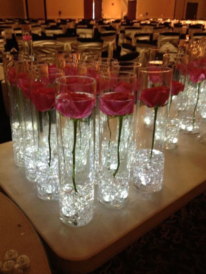 Illuminated Rose Cylinders centerpiece decor by Vibrant Affairs LLC