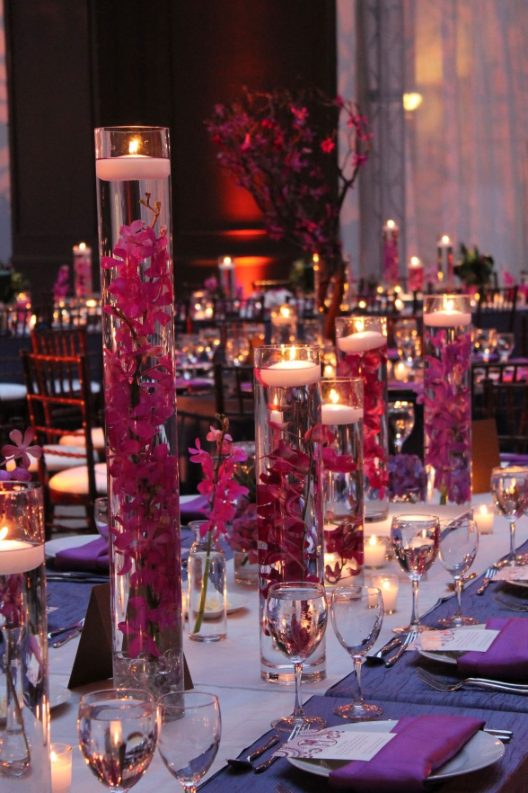 Submerged Orchid Cylinders centerpiece decor by Vibrant Affairs LLC