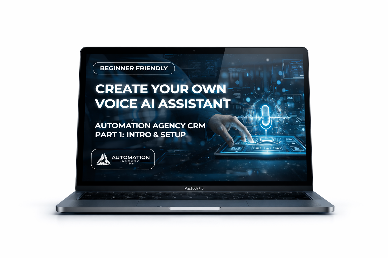 Laptop illustrating Voice-First AI Assistant and CRM setup