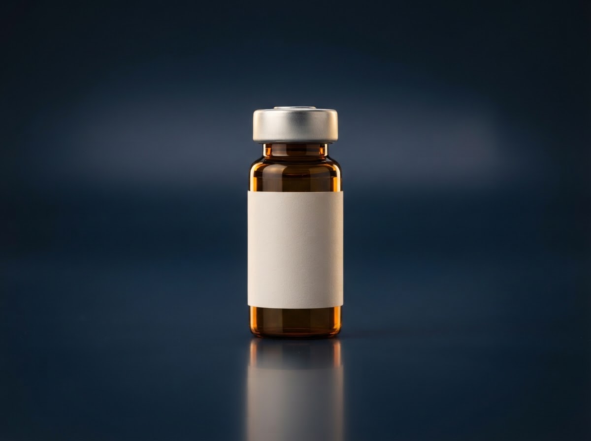 Illustrative men's health treatment vial.