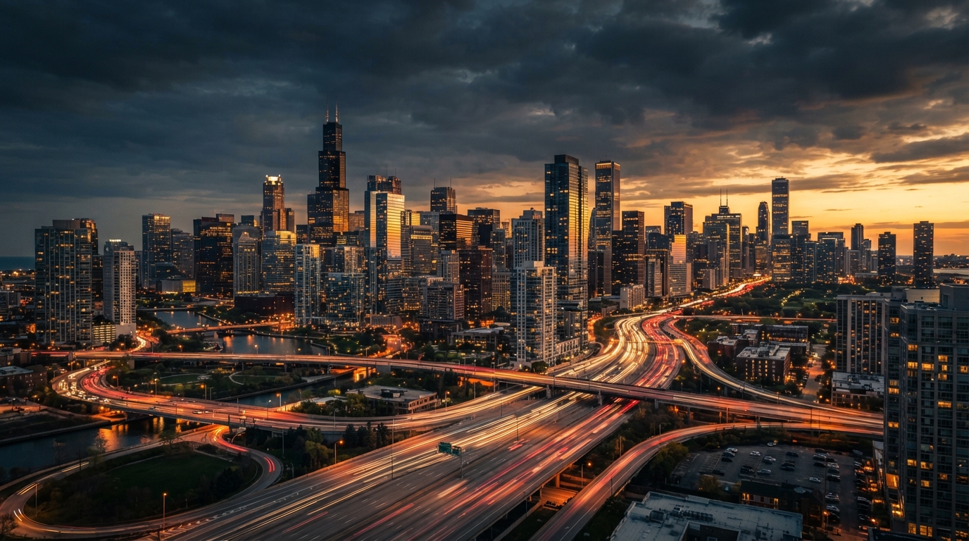 Cinematic city skyline representing Titan Fidelity Group Corp, Inc contact page