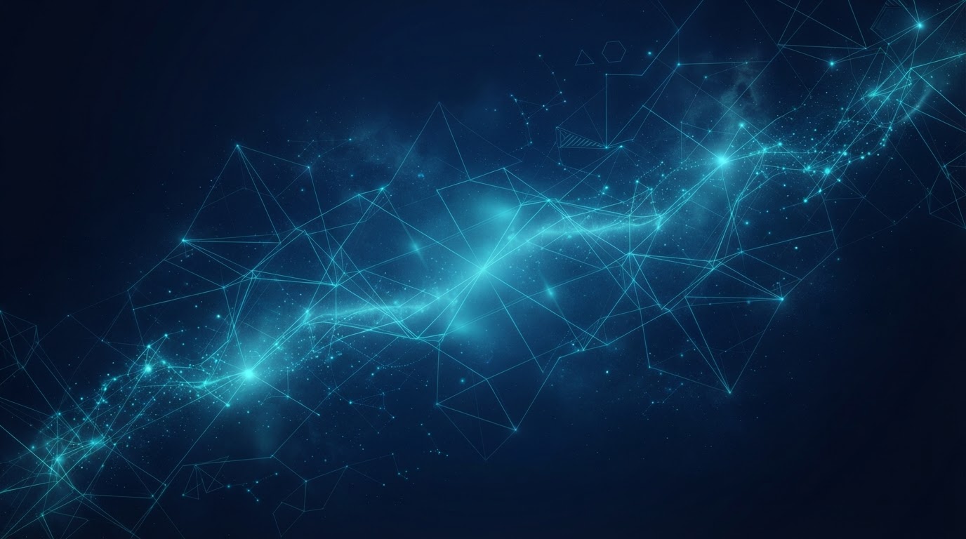 Abstract electric cyan network visualization representing wayaway.space digital work