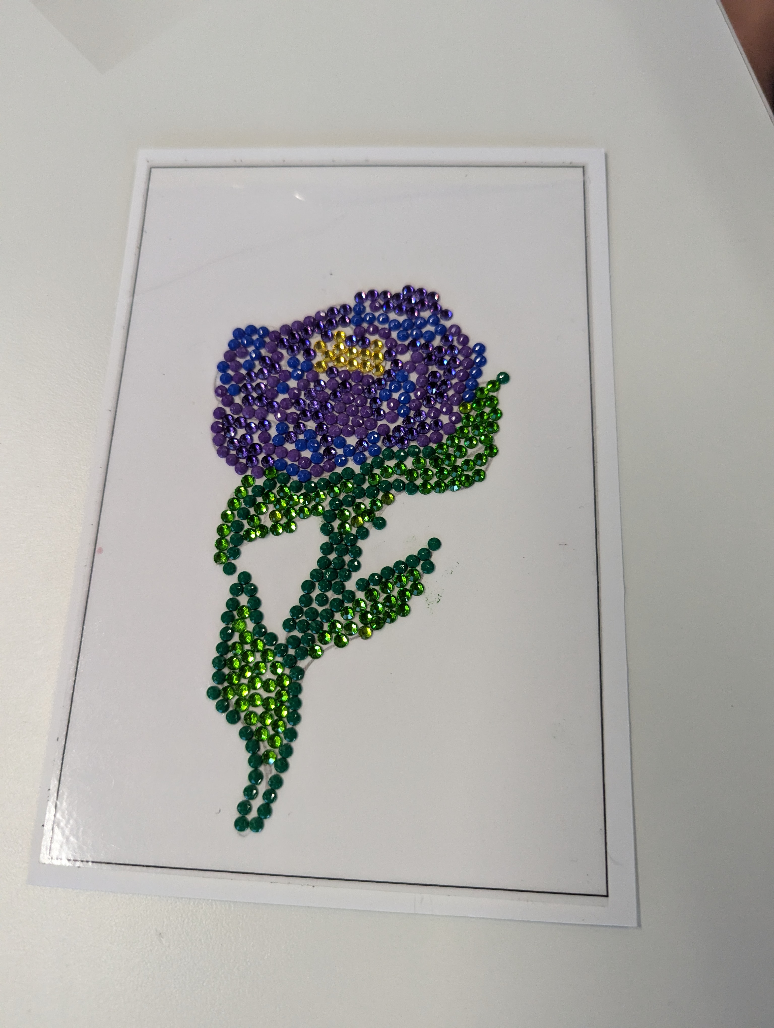 Handmade purple and green jeweled rose diamond painting