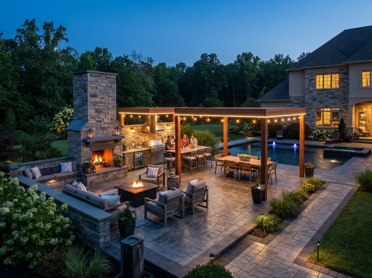 Decorative concrete outdoor living patio