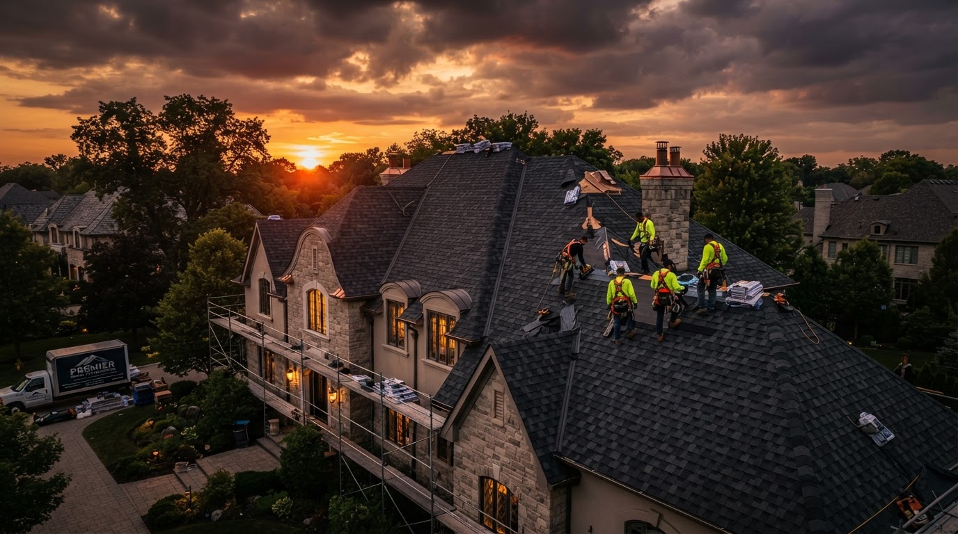 High-end residential roof replacement at a luxury home