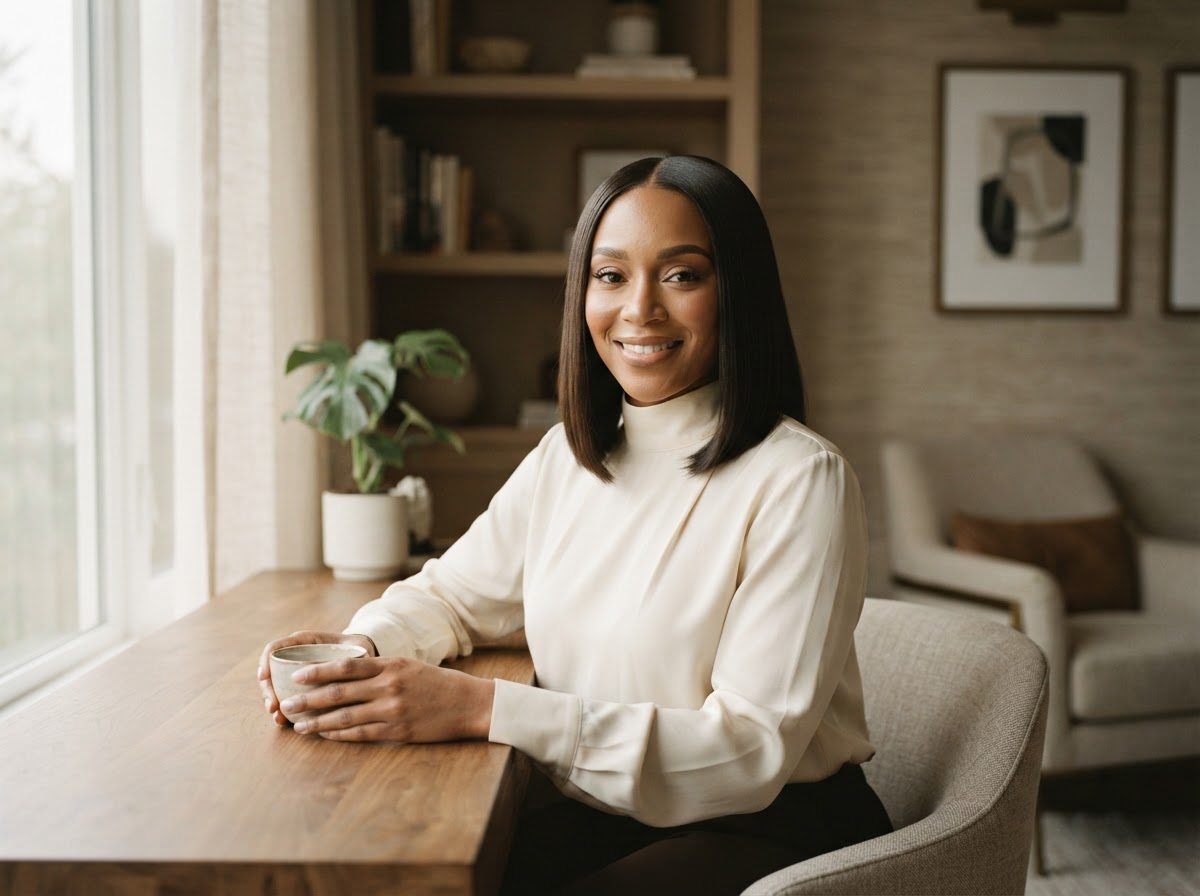 Confident beauty business owner in her luxury suite